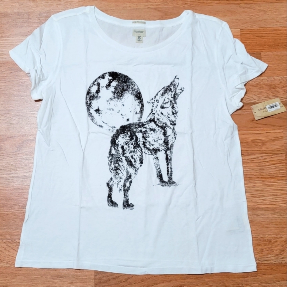 Ralph Lauren white basic tee with wolf and moon design 🐺🌙